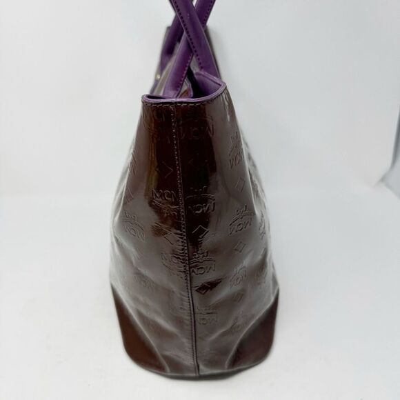 MCM | Visetos Patent Leather Tote Bag Burgundy Purple Purse Authentic - Picture 5 of 16